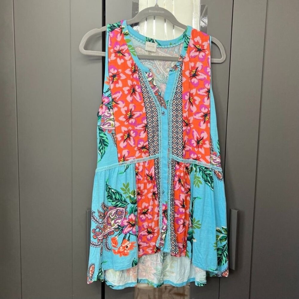 Cupio  V-Neck  Button Up  Tunic  Blouse  Womens   Size XL